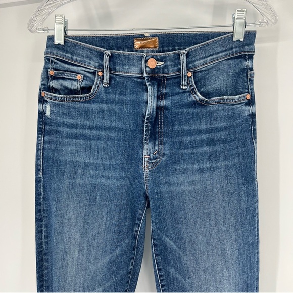 Mother The Insider Crop Step Chew Distressed Dark Wash Jeans in Dancing on Coals - Picture 3 of 8